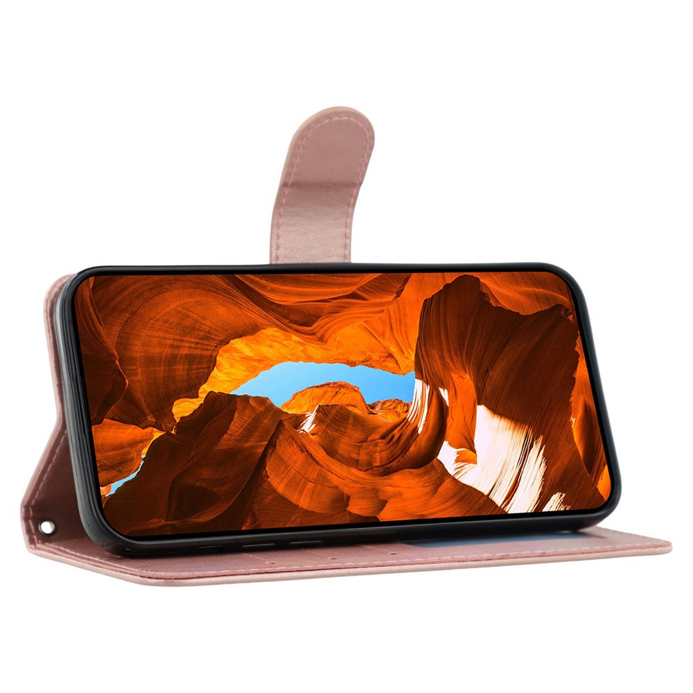 For Oppo Reno13 F 4G / 5G Case PU Leather Flip Wallet Phone Cover with Strap - Rose Gold