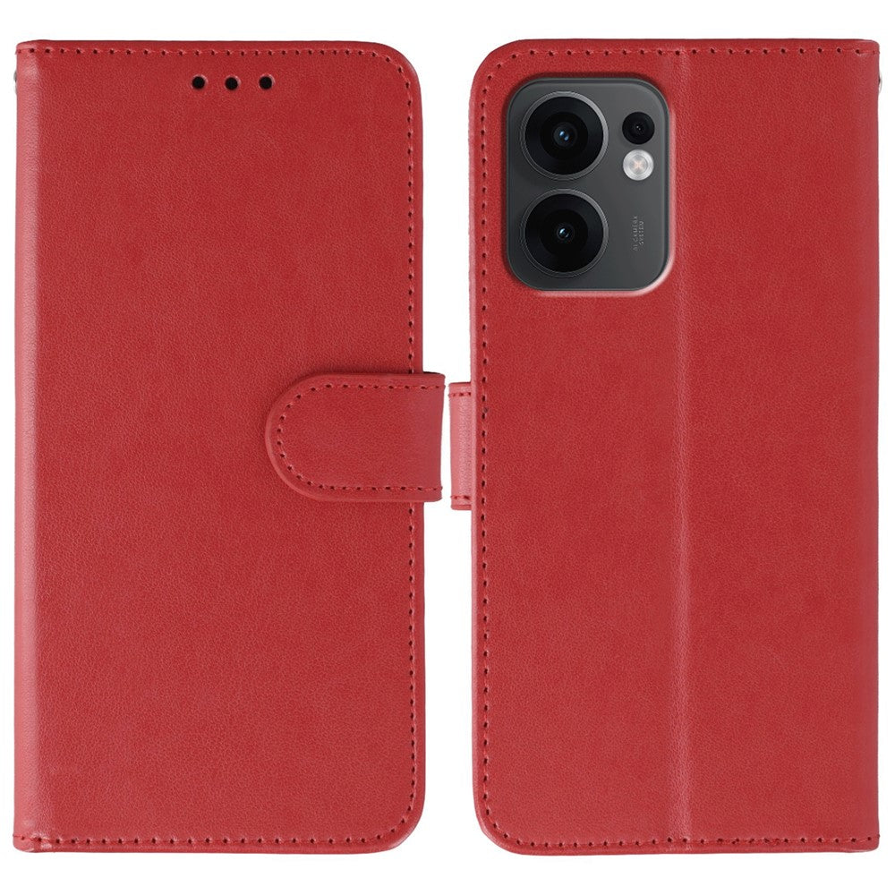 For Oppo Reno13 F 4G / 5G Case PU Leather Flip Wallet Phone Cover with Strap - Red