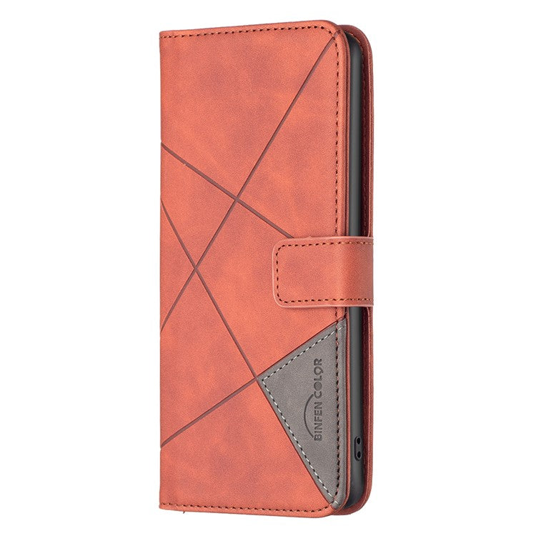 BINFEN COLOR For Samsung Galaxy F06 5G / M06 5G Phone Cases Wallet Stand Geometry Imprinted Leather Cover - Brown