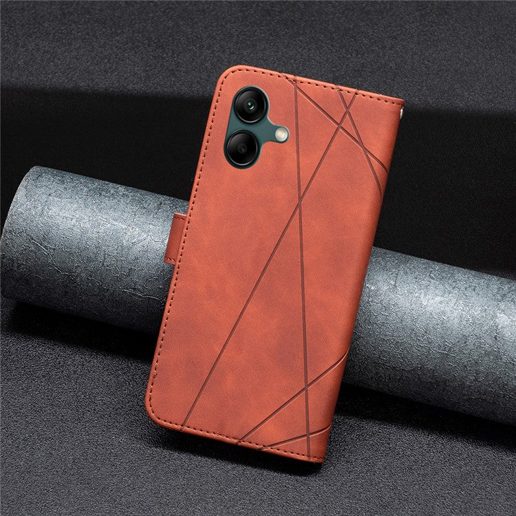 BINFEN COLOR For Samsung Galaxy F06 5G / M06 5G Phone Cases Wallet Stand Geometry Imprinted Leather Cover - Brown