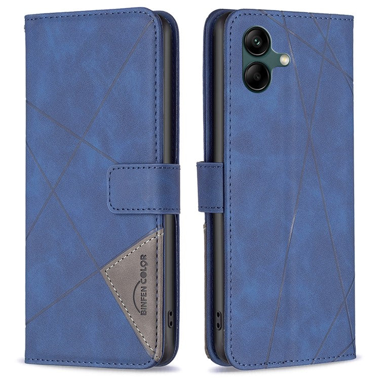 BINFEN COLOR For Samsung Galaxy F06 5G / M06 5G Phone Cases Wallet Stand Geometry Imprinted Leather Cover - Blue