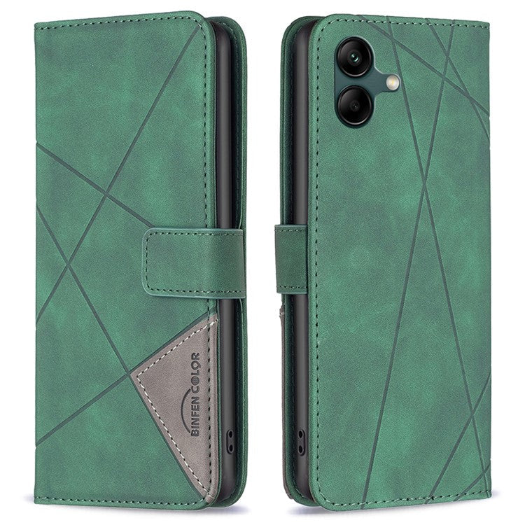 BINFEN COLOR For Samsung Galaxy F06 5G / M06 5G Phone Cases Wallet Stand Geometry Imprinted Leather Cover - Green