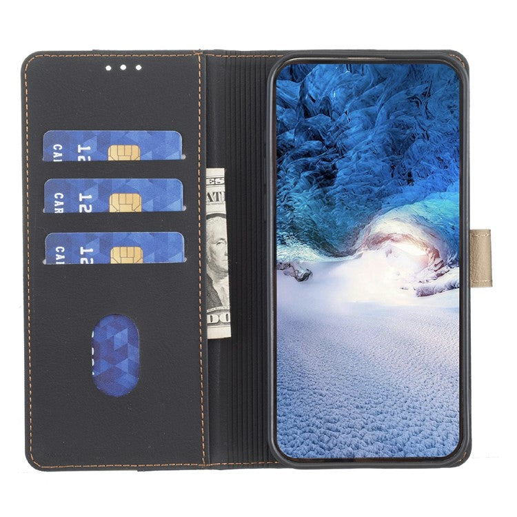 BINFEN COLOR BF33 For Samsung Galaxy F06 5G / M06 5G Leather Case Splicing Color RFID Blocking Wallet Stand Phone Cover - Black