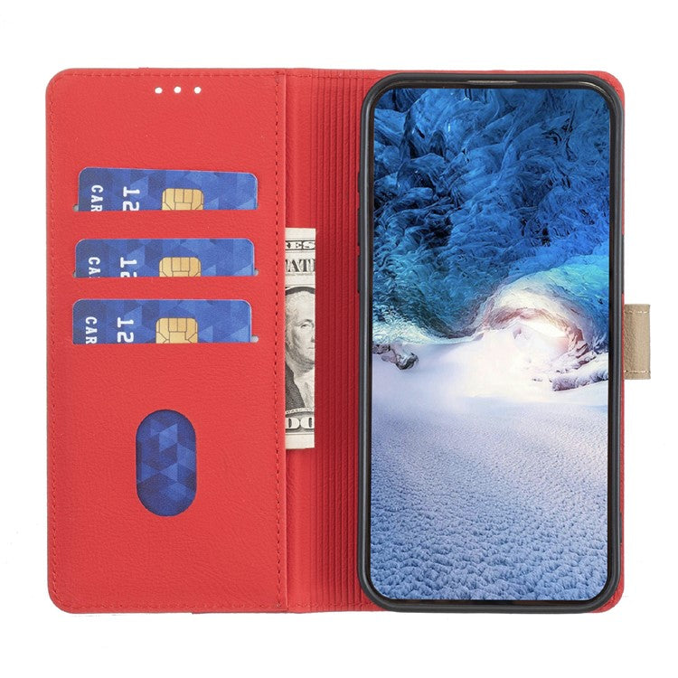 BINFEN COLOR BF33 For Samsung Galaxy F06 5G / M06 5G Leather Case Splicing Color RFID Blocking Wallet Stand Phone Cover - Red