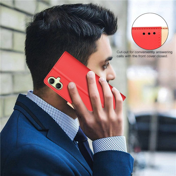 BINFEN COLOR BF33 For Samsung Galaxy F06 5G / M06 5G Leather Case Splicing Color RFID Blocking Wallet Stand Phone Cover - Red