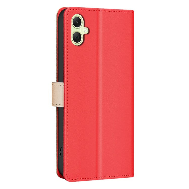 BINFEN COLOR BF33 For Samsung Galaxy F06 5G / M06 5G Leather Case Splicing Color RFID Blocking Wallet Stand Phone Cover - Red