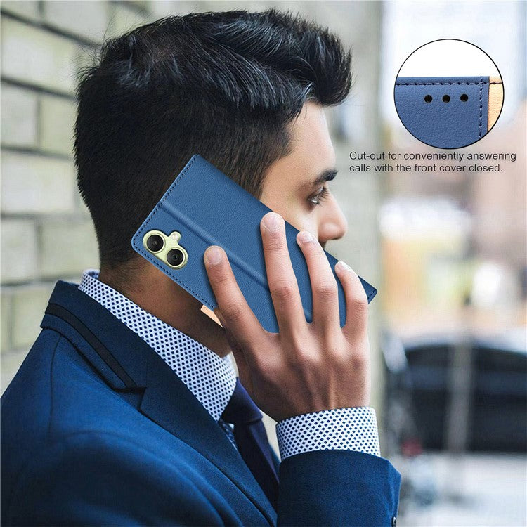 BINFEN COLOR BF33 For Samsung Galaxy F06 5G / M06 5G Leather Case Splicing Color RFID Blocking Wallet Stand Phone Cover - Blue