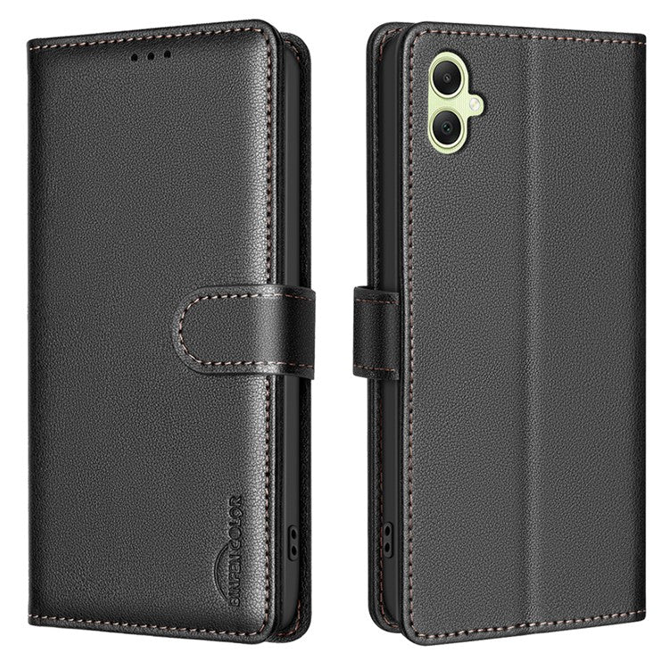 BINFEN COLOR BF32 For Samsung Galaxy F06 5G / M06 5G Leather Case Wallet RFID Blocking Phone Cover - Black