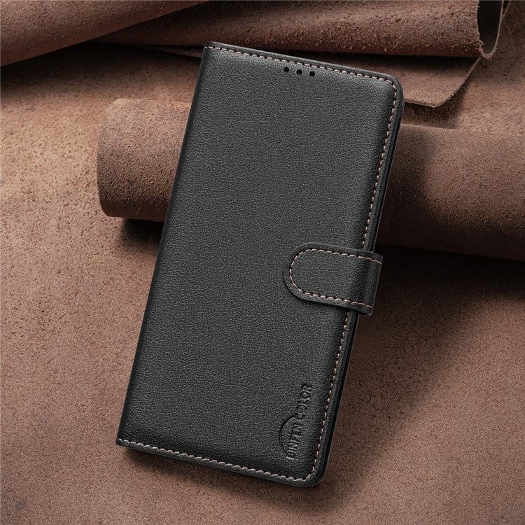 BINFEN COLOR BF32 For Samsung Galaxy F06 5G / M06 5G Leather Case Wallet RFID Blocking Phone Cover - Black