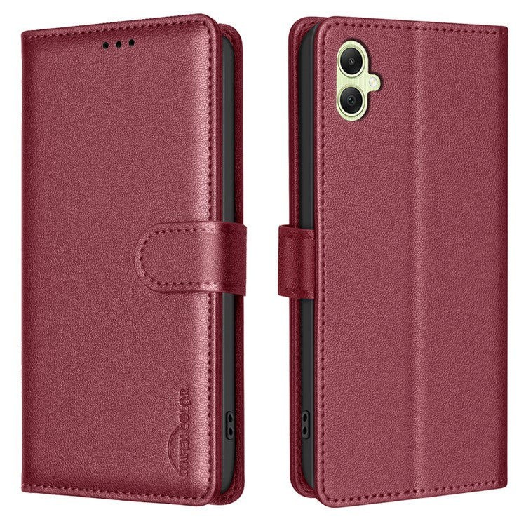 BINFEN COLOR BF32 For Samsung Galaxy F06 5G / M06 5G Leather Case Wallet RFID Blocking Phone Cover - Red