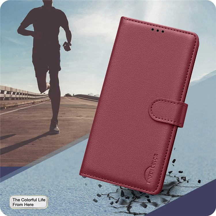 BINFEN COLOR BF32 For Samsung Galaxy F06 5G / M06 5G Leather Case Wallet RFID Blocking Phone Cover - Red