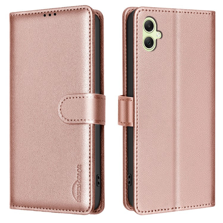 BINFEN COLOR BF32 For Samsung Galaxy F06 5G / M06 5G Leather Case Wallet RFID Blocking Phone Cover - Rose Gold