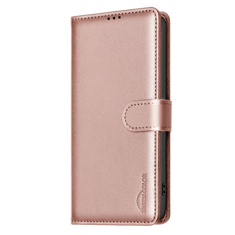 BINFEN COLOR BF32 For Samsung Galaxy F06 5G / M06 5G Leather Case Wallet RFID Blocking Phone Cover - Rose Gold