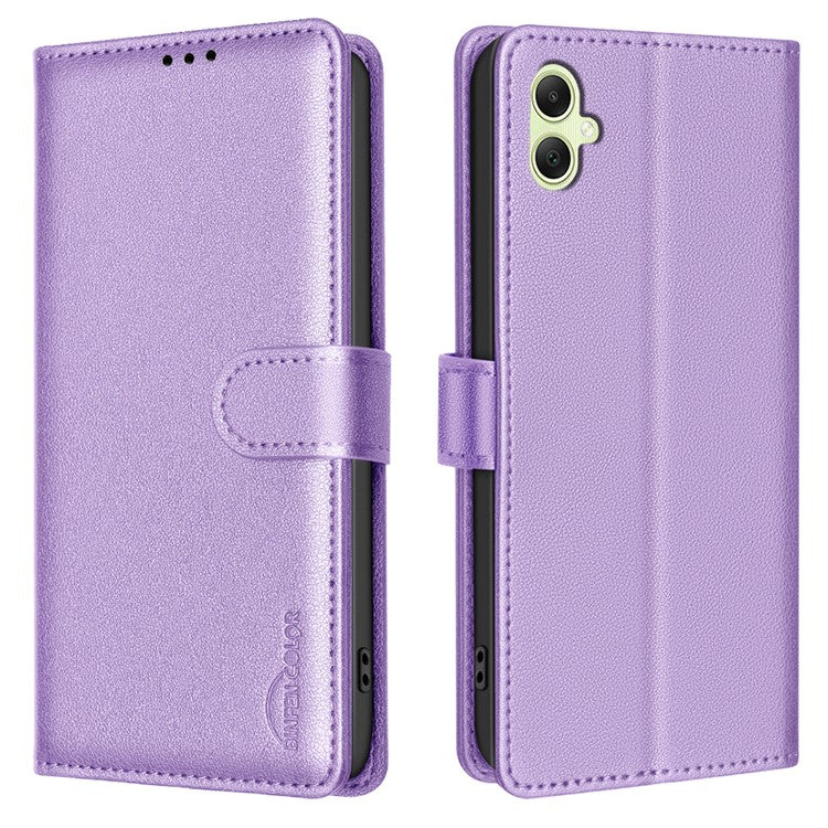 BINFEN COLOR BF32 For Samsung Galaxy F06 5G / M06 5G Leather Case Wallet RFID Blocking Phone Cover - Purple