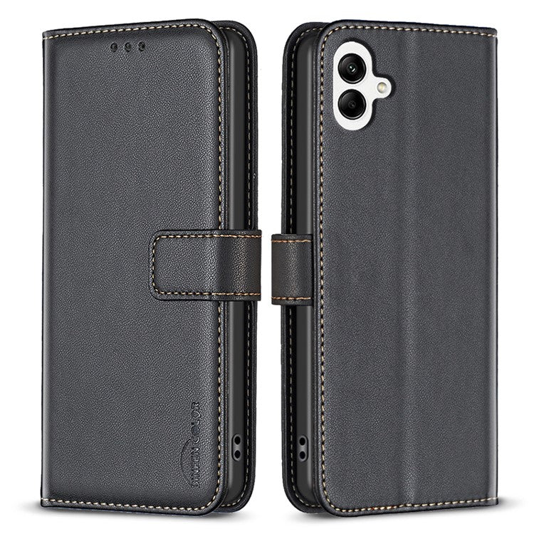 BINFEN COLOR BF17 For Samsung Galaxy F06 5G / M06 5G Case Wallet Folio Flip Leather Cover - Black