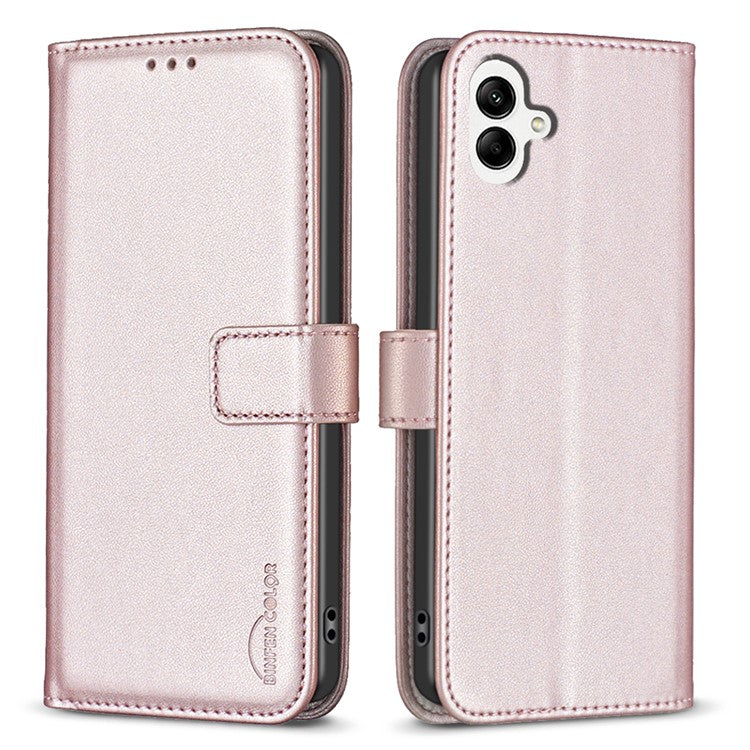 BINFEN COLOR BF17 For Samsung Galaxy F06 5G / M06 5G Case Wallet Folio Flip Leather Cover - Rose Gold