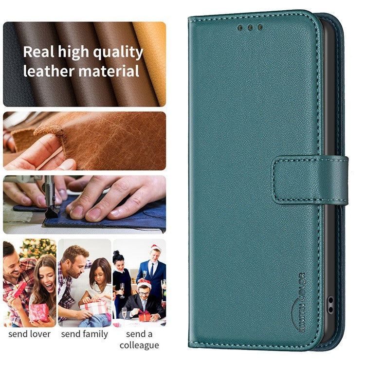 BINFEN COLOR BF17 For Samsung Galaxy F06 5G / M06 5G Case Wallet Folio Flip Leather Cover - Green