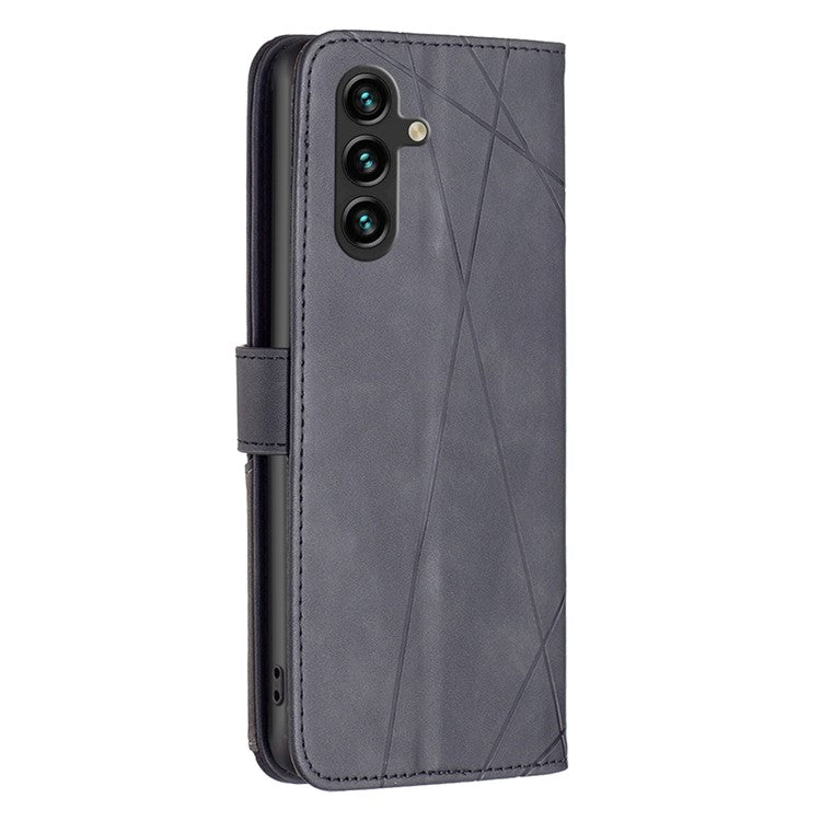 BINFEN COLOR For Samsung Galaxy F16 5G / M16 5G Phone Cases Wallet Stand Geometry Imprinted Leather Cover - Black