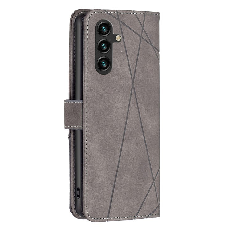 BINFEN COLOR For Samsung Galaxy F16 5G / M16 5G Phone Cases Wallet Stand Geometry Imprinted Leather Cover - Grey
