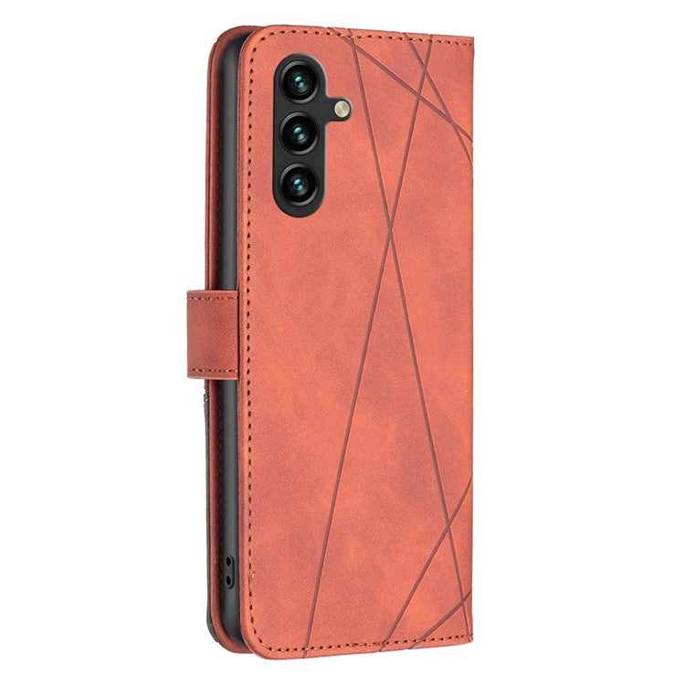 BINFEN COLOR For Samsung Galaxy F16 5G / M16 5G Phone Cases Wallet Stand Geometry Imprinted Leather Cover - Brown