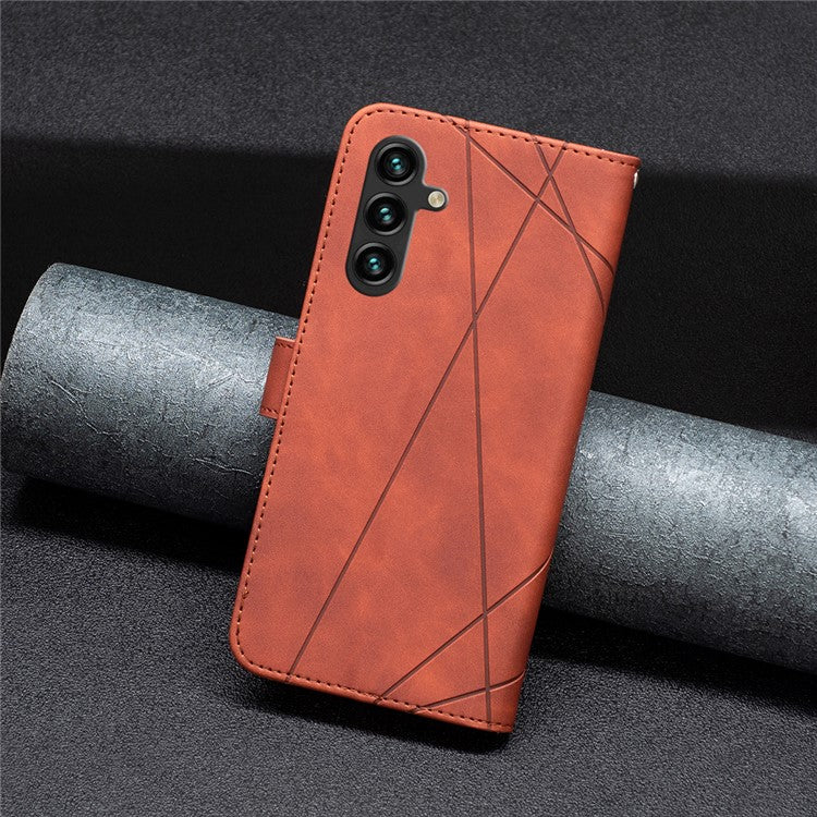BINFEN COLOR For Samsung Galaxy F16 5G / M16 5G Phone Cases Wallet Stand Geometry Imprinted Leather Cover - Brown
