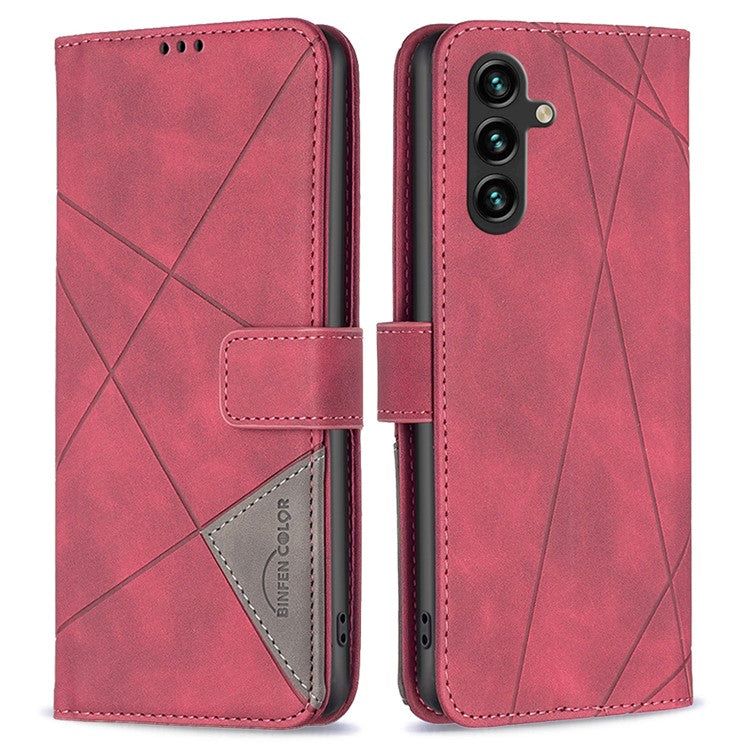 BINFEN COLOR For Samsung Galaxy F16 5G / M16 5G Phone Cases Wallet Stand Geometry Imprinted Leather Cover - Red
