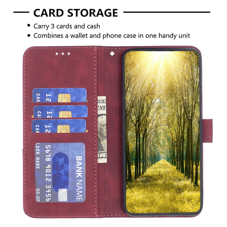 BINFEN COLOR For Samsung Galaxy F16 5G / M16 5G Phone Cases Wallet Stand Geometry Imprinted Leather Cover - Red