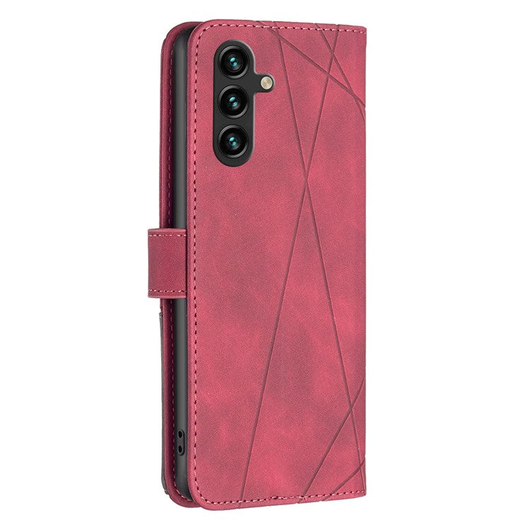 BINFEN COLOR For Samsung Galaxy F16 5G / M16 5G Phone Cases Wallet Stand Geometry Imprinted Leather Cover - Red