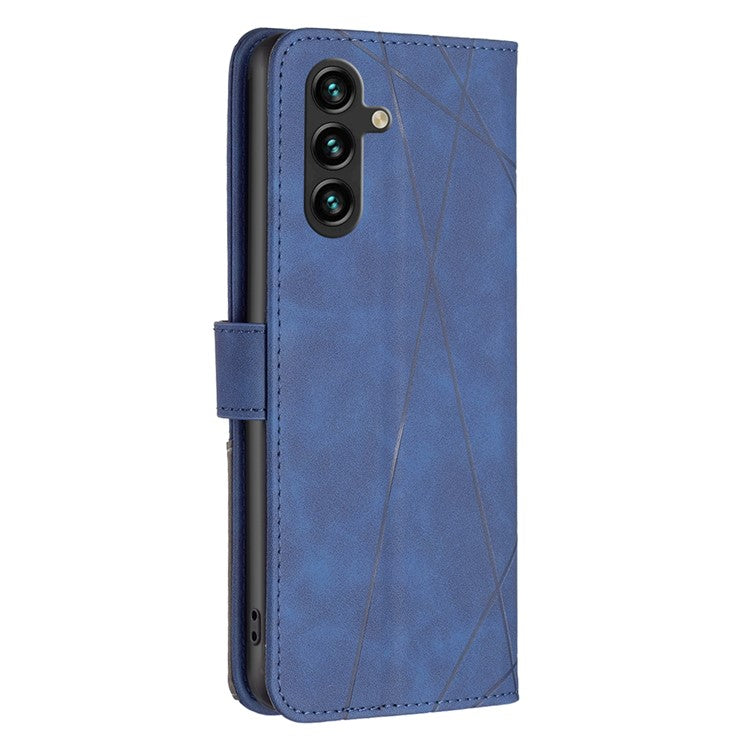 BINFEN COLOR For Samsung Galaxy F16 5G / M16 5G Phone Cases Wallet Stand Geometry Imprinted Leather Cover - Blue