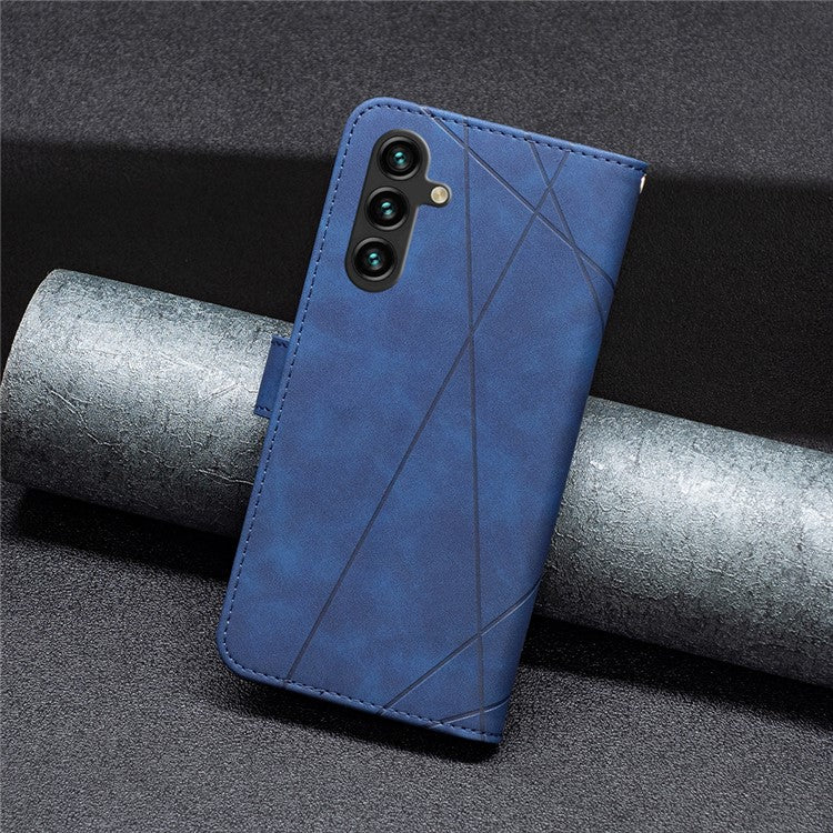 BINFEN COLOR For Samsung Galaxy F16 5G / M16 5G Phone Cases Wallet Stand Geometry Imprinted Leather Cover - Blue