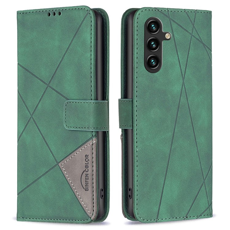 BINFEN COLOR For Samsung Galaxy F16 5G / M16 5G Phone Cases Wallet Stand Geometry Imprinted Leather Cover - Green