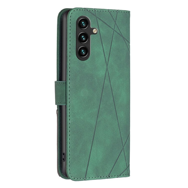 BINFEN COLOR For Samsung Galaxy F16 5G / M16 5G Phone Cases Wallet Stand Geometry Imprinted Leather Cover - Green