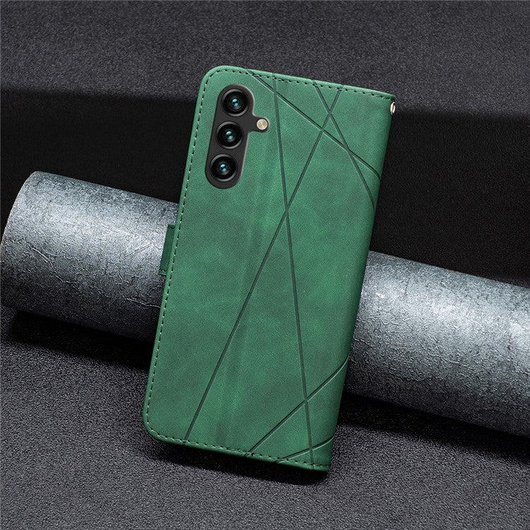BINFEN COLOR For Samsung Galaxy F16 5G / M16 5G Phone Cases Wallet Stand Geometry Imprinted Leather Cover - Green