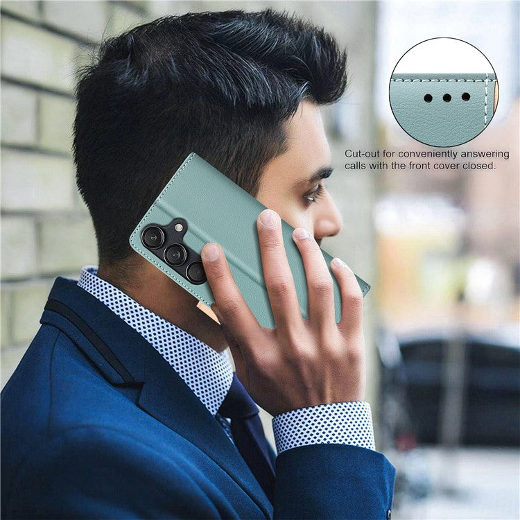 BINFEN COLOR BF33 For Samsung Galaxy F16 5G / M16 5G Leather Case Splicing Color RFID Blocking Wallet Stand Phone Cover - Green