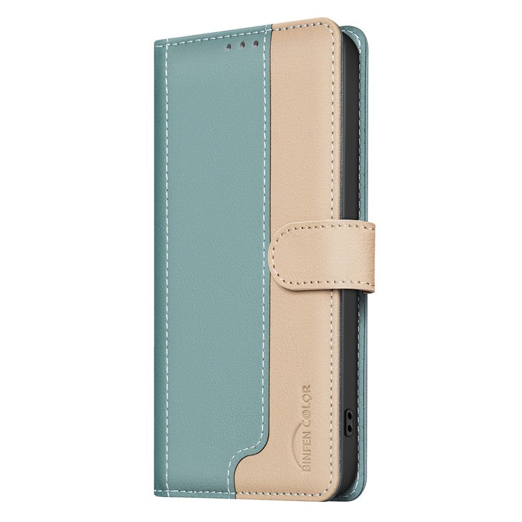 BINFEN COLOR BF33 For Samsung Galaxy F16 5G / M16 5G Leather Case Splicing Color RFID Blocking Wallet Stand Phone Cover - Green