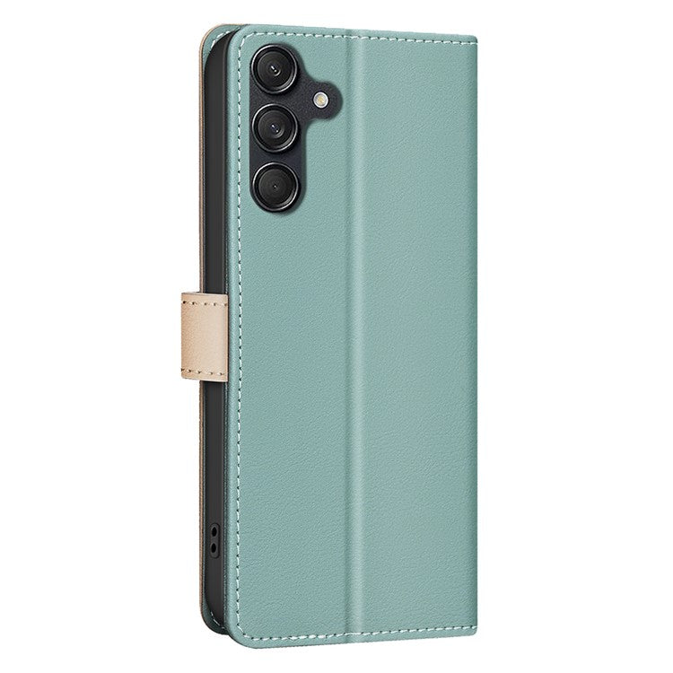 BINFEN COLOR BF33 For Samsung Galaxy F16 5G / M16 5G Leather Case Splicing Color RFID Blocking Wallet Stand Phone Cover - Green