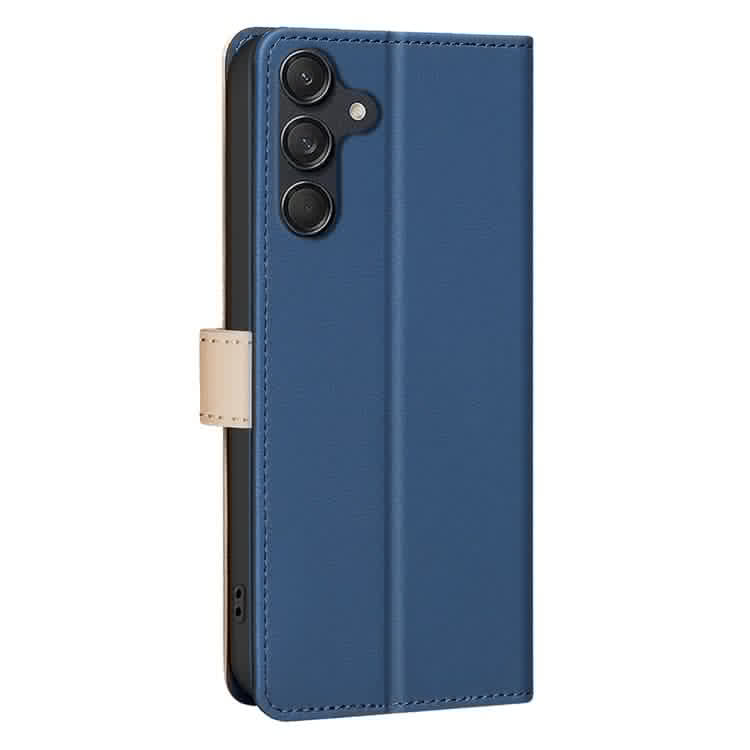 BINFEN COLOR BF33 For Samsung Galaxy F16 5G / M16 5G Leather Case Splicing Color RFID Blocking Wallet Stand Phone Cover - Blue
