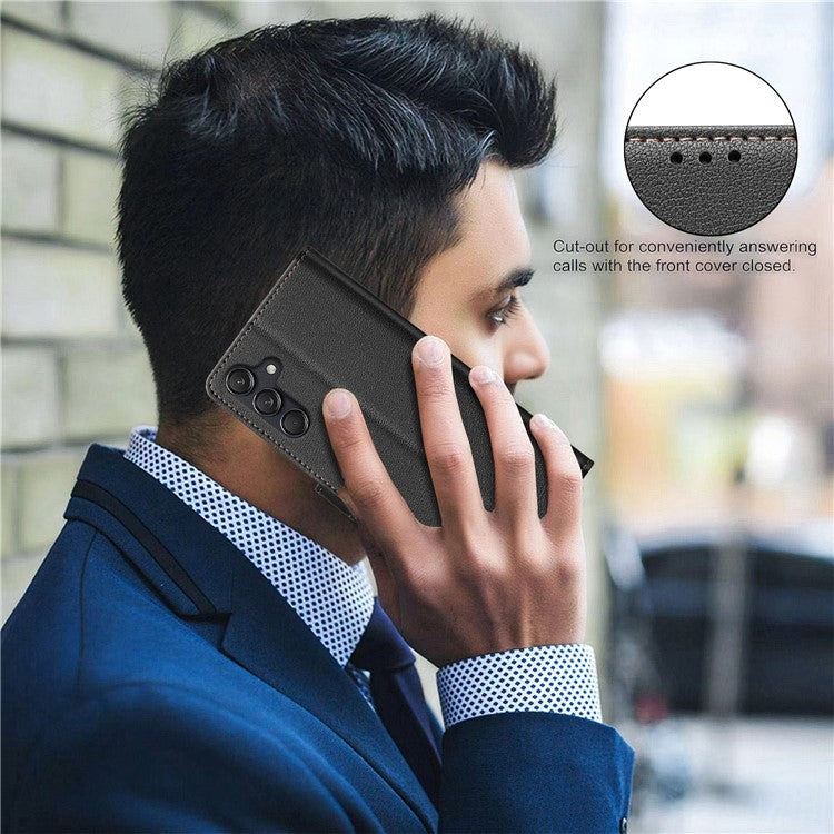BINFEN COLOR BF32 For Samsung Galaxy F16 5G / M16 5G Leather Case Wallet RFID Blocking Phone Cover - Black