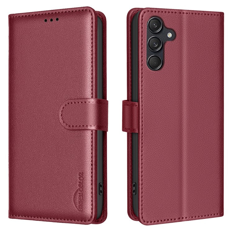 BINFEN COLOR BF32 For Samsung Galaxy F16 5G / M16 5G Leather Case Wallet RFID Blocking Phone Cover - Red