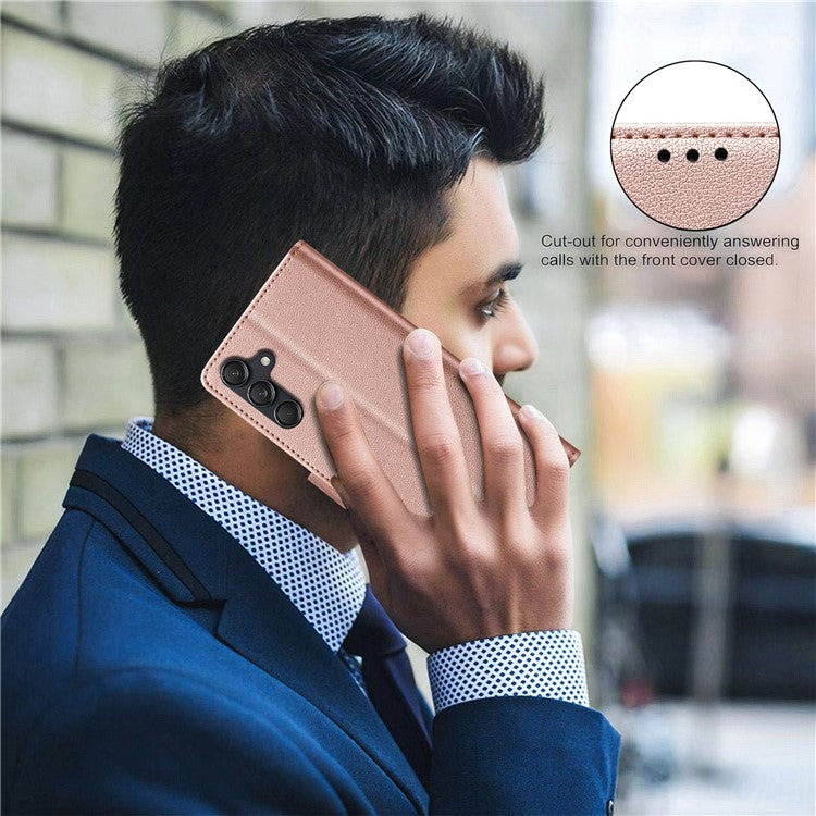 BINFEN COLOR BF32 For Samsung Galaxy F16 5G / M16 5G Leather Case Wallet RFID Blocking Phone Cover - Rose Gold
