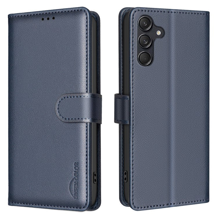 BINFEN COLOR BF32 For Samsung Galaxy F16 5G / M16 5G Leather Case Wallet RFID Blocking Phone Cover - Blue