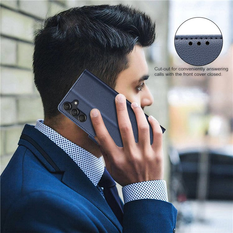 BINFEN COLOR BF32 For Samsung Galaxy F16 5G / M16 5G Leather Case Wallet RFID Blocking Phone Cover - Blue