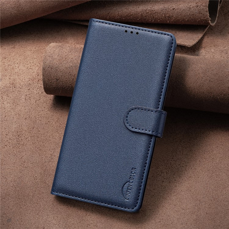 BINFEN COLOR BF32 For Samsung Galaxy F16 5G / M16 5G Leather Case Wallet RFID Blocking Phone Cover - Blue