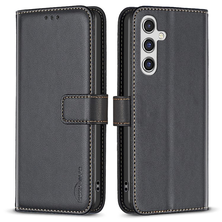 BINFEN COLOR BF17 For Samsung Galaxy F16 5G / M16 5G Case Wallet Folio Flip Leather Cover - Black