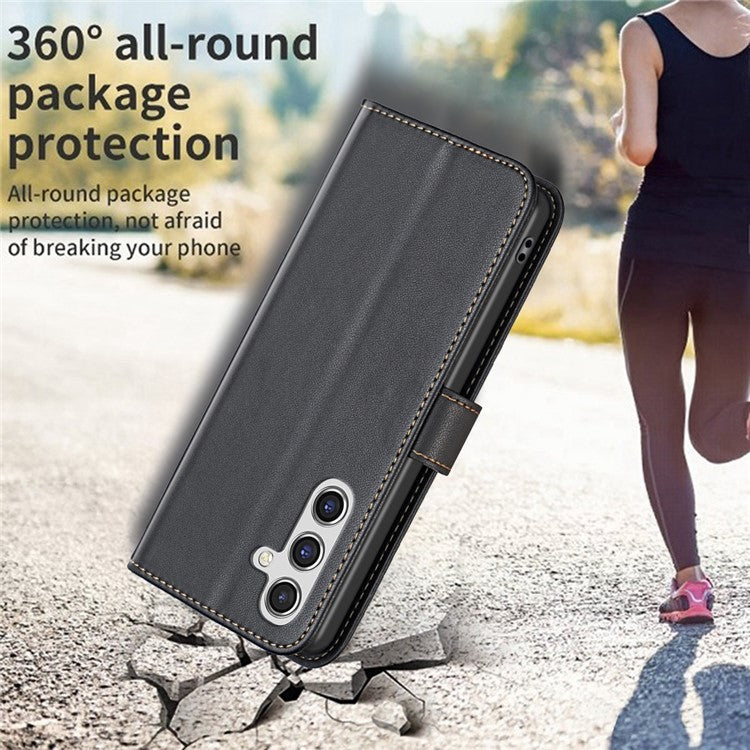 BINFEN COLOR BF17 For Samsung Galaxy F16 5G / M16 5G Case Wallet Folio Flip Leather Cover - Black