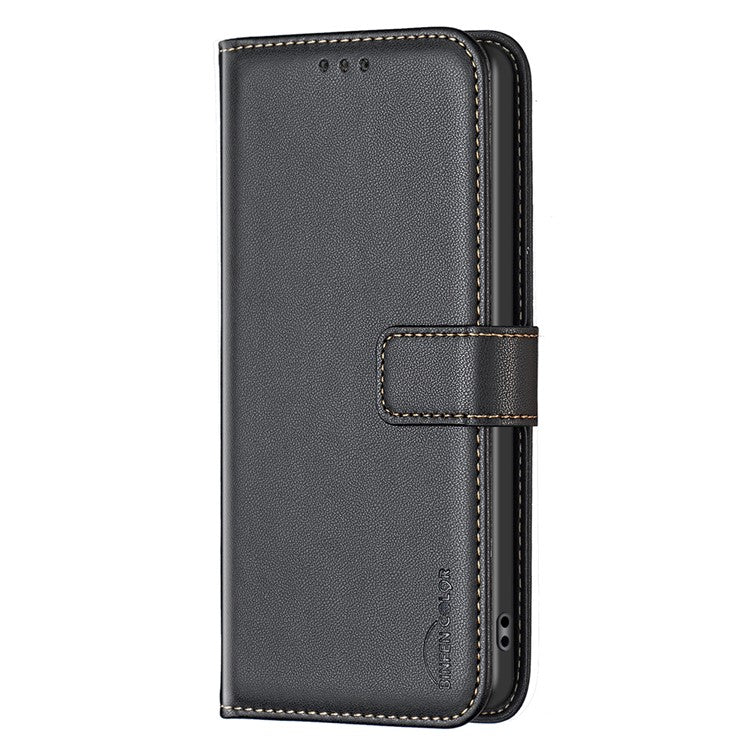 BINFEN COLOR BF17 For Samsung Galaxy F16 5G / M16 5G Case Wallet Folio Flip Leather Cover - Black