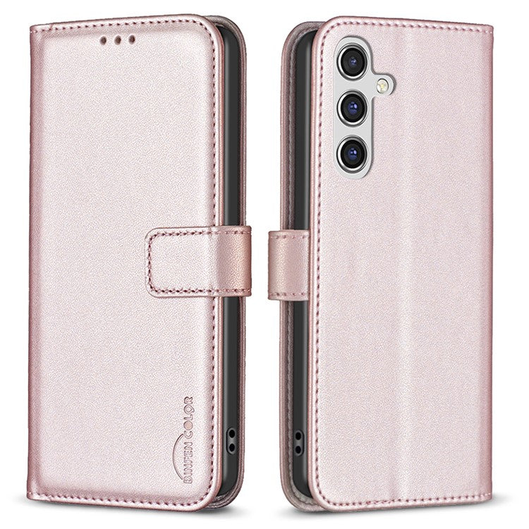 BINFEN COLOR BF17 For Samsung Galaxy F16 5G / M16 5G Case Wallet Folio Flip Leather Cover - Rose Gold