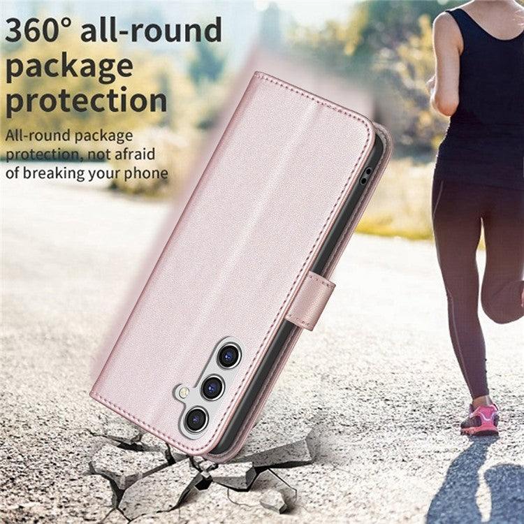 BINFEN COLOR BF17 For Samsung Galaxy F16 5G / M16 5G Case Wallet Folio Flip Leather Cover - Rose Gold
