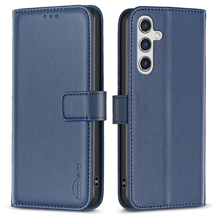 BINFEN COLOR BF17 For Samsung Galaxy F16 5G / M16 5G Case Wallet Folio Flip Leather Cover - Blue