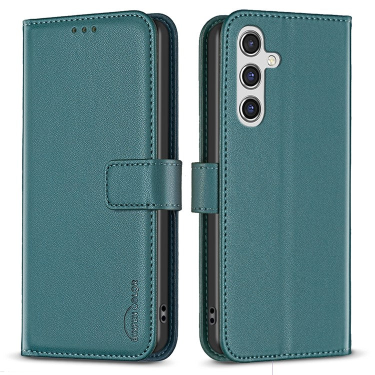 BINFEN COLOR BF17 For Samsung Galaxy F16 5G / M16 5G Case Wallet Folio Flip Leather Cover - Green